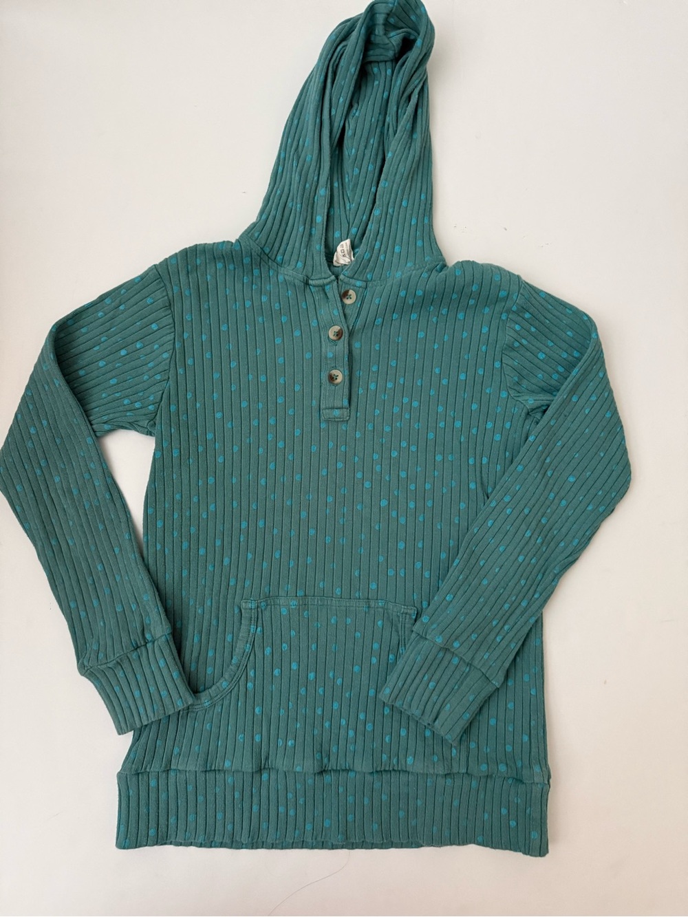 kate quinn Teal Hooded Pullover with Dot Texture